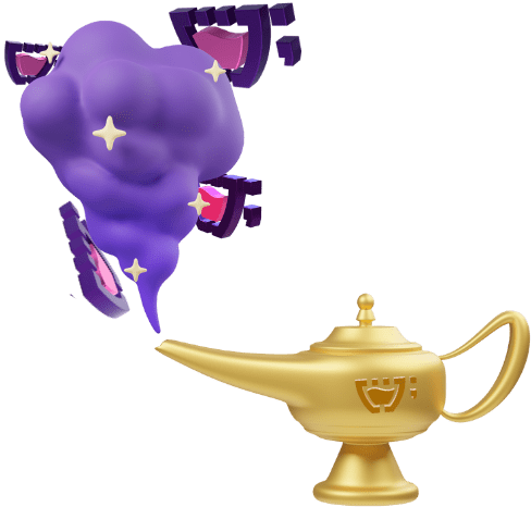 Uma lâmpada magica com a logo da cupcode