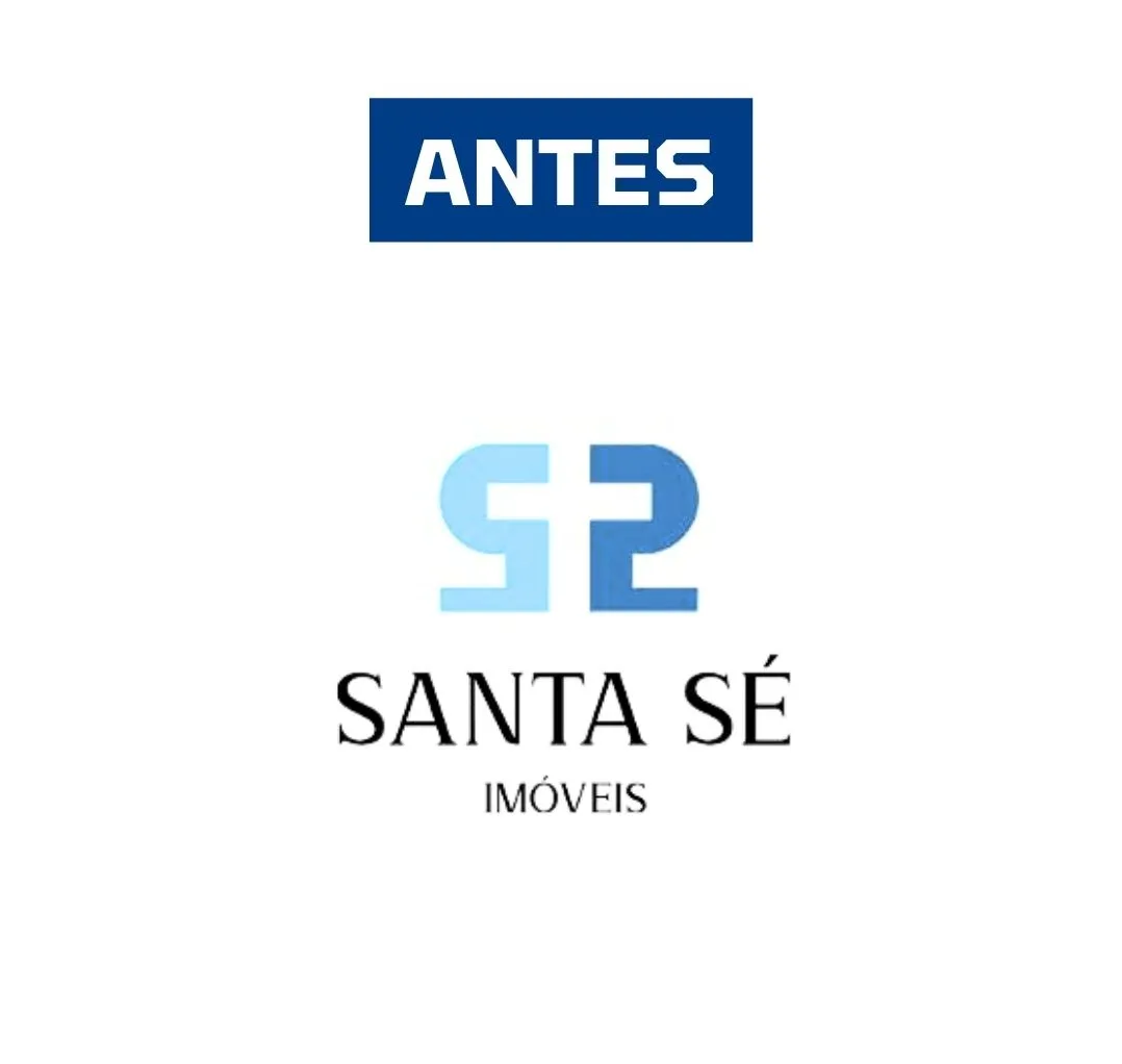 Logotipo antigo da Santa Sé Imóveis com as iniciais 'SS' em azul claro, interligadas por uma forma que remete a uma cruz, refletindo a tradição e a longa história da empresa no mercado imobiliário.