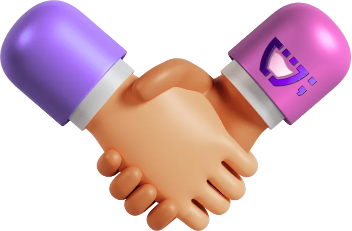 duas mãos se cumprimentando com um logotipo da Cupcode