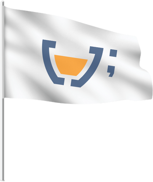 Uma bandeira branca balançando em um mastro com o logotipo da Cupcode Civic.