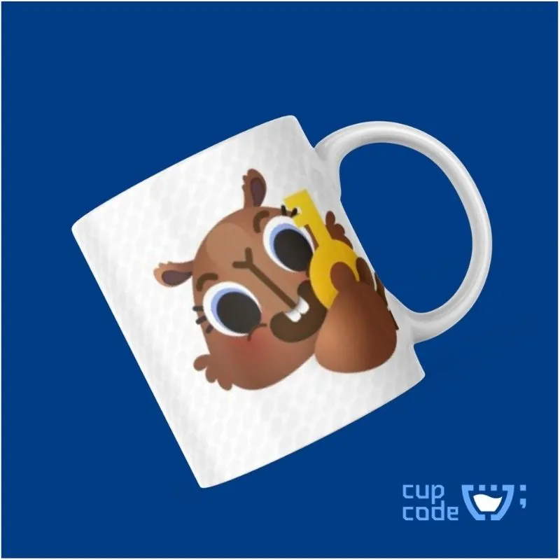 Mug with the image of the mascot Stella in yet another position.