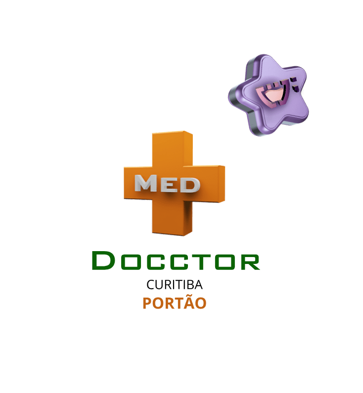 Logo da docctormed com uma estrela acima com a logo da cupcode