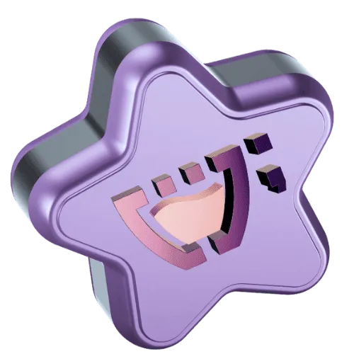 Estrela 3D roxa com logotipo da Cupcode.