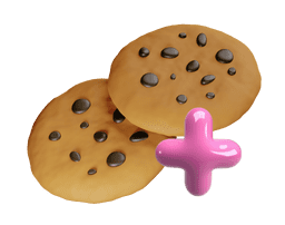 Dois cookies 3D com gotas de chocolate e um sinal de mais no lado direito inferior. Representando o plugin LGPD+ da Cupcode.