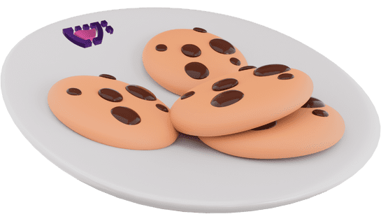 Um prato branco com a logo da cupcode e alguns cookies