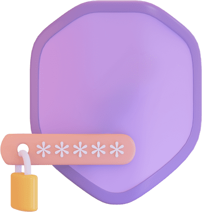 Um escudo roxo com senha ocultas representando a privacidade