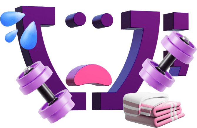Um emoji da Cupcode segurando alguns pesos de academia