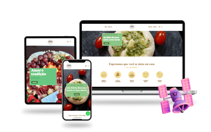 Site e-commerce da Casa Borato desenvolvido pela Cupcode, mostrados em um tablet, um celular e em um computador laptop.