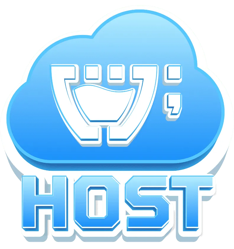 Logotipo da Cupcode Host, uma divisão da Cupcode, que oferece servidores de hospedagem. O logotipo é uma nuvem em estilo de emoji, com efeito 3D, em tons de azul e branco, dentro da nuvem um logotipo da Cupcode com o mesmo estilo, em baixo da nuvem se lê: "Host".