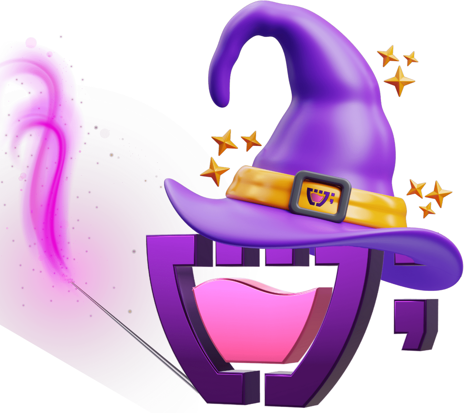 Animação 3D de um relógio roxo com um astronauta da Cupcode voando ao redor dele deixando um rastro roxo, uma nave espacial da Cupcode voando abaixo e vários logotipos da Cupcode em diferentes posições circulando o relógio.