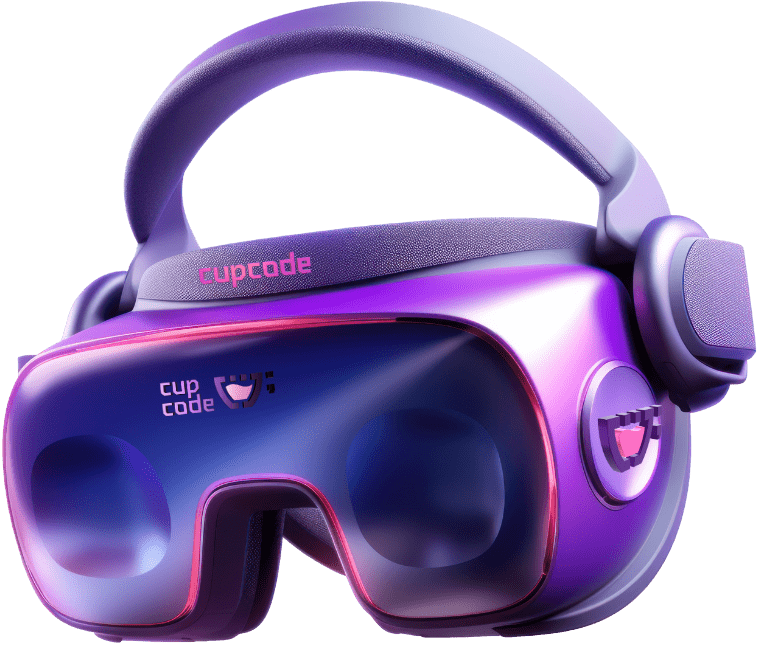 Um oculos vr em 3d com a logo da cupcode