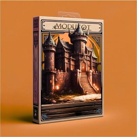 Imagem de um item de papelaria da ModukOT exibindo um castelo encantado ao luar, com detalhes que remetem à ambientação de um jogo de fantasia.