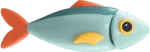 Peixe Azul com Barbatana Laranja em 3D: uma representação em 3D de um peixe azul vibrante, com barbatanas laranja contrastantes, destacando-se por sua paleta de cores viva.
