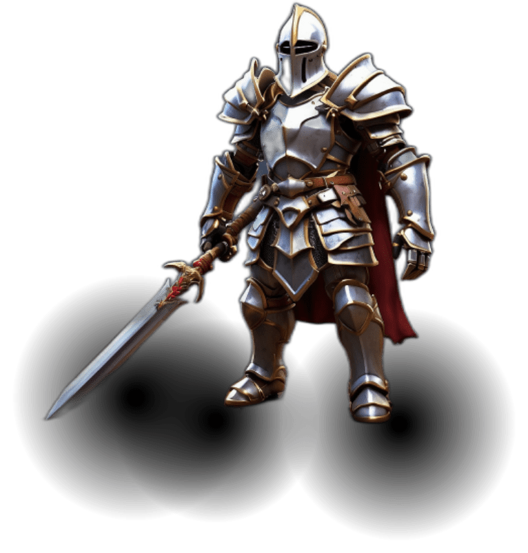 Imagem de um cavaleiro em armadura reluzente, preparado para a batalha, representando a força e a honra dos defensores do reino no servidor ModukOT.

            