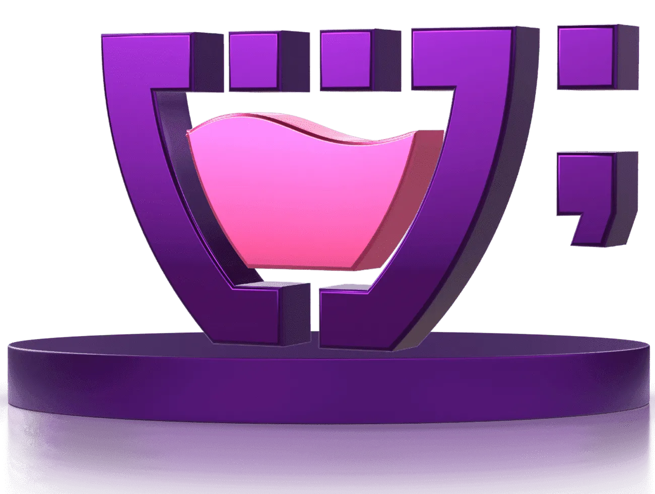 Logotipo da Cupcode em um pódio roxo.
