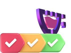 3 checklist na cor vermelho, amarelo e verde, com a logo da cupcode acima.