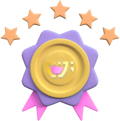 Medalha de ouro com ornamento e o Cupzinho prensado nela. O colar em formato de "V" é roxo com lista roxo claro ao meio.