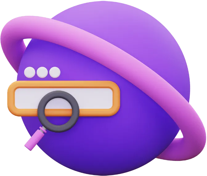 Um navegador com um ícone roxo e laranja do mecanismo de pesquisa