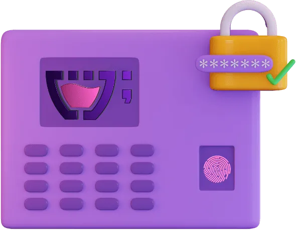 Uma interface roxa com cadeado e uma logo da Cupcode