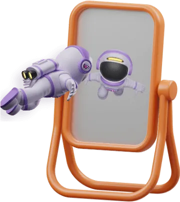 Astronauta olhando seu reflexo no espelho