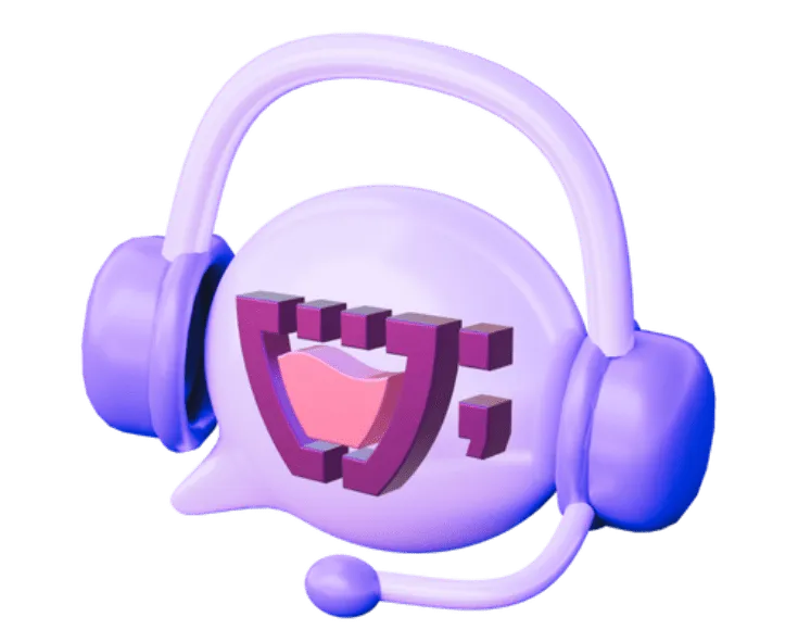 Ícone de um headset na cor lilás com um rosto sorridente e o logo da Cupcode nos fones de ouvido, sugerindo o agendamento de uma chamada. O ícone está sobre um fundo lilás com o texto 'agende uma call' na parte inferior.