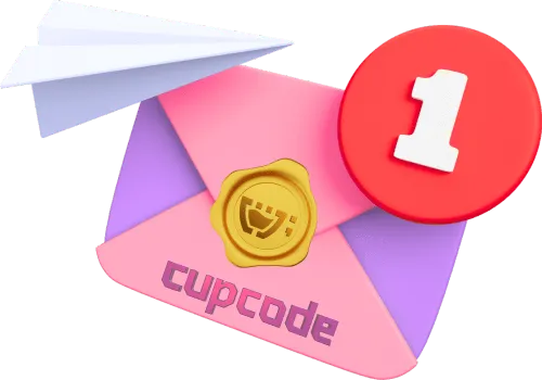 Um texto da cupcode com um envelope representando uma mensagem recebida