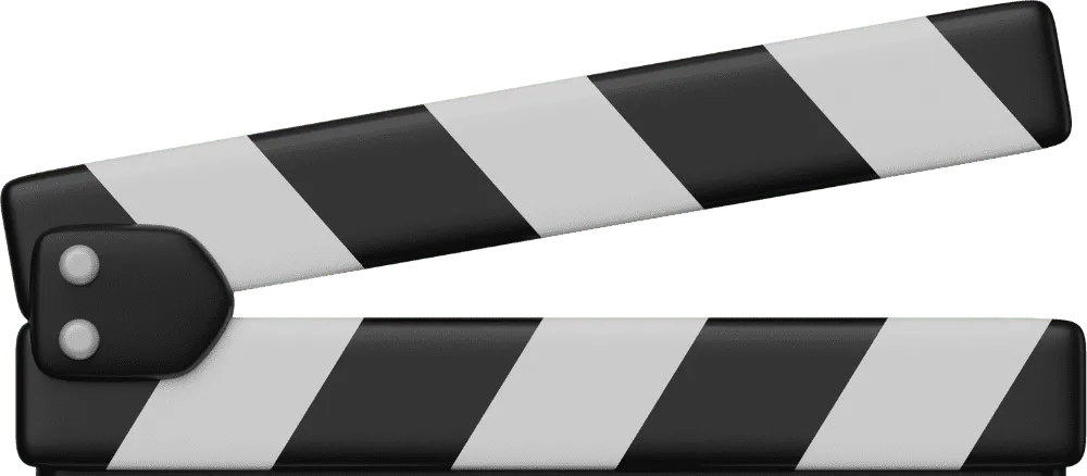 Cupcode's 'Video Speaks More than a Thousand Images' Icon: a black clapperboard with white stripes in 3D, symbolizing the dynamics of bringing the logo to life through animation, motion graphics creation, and more.