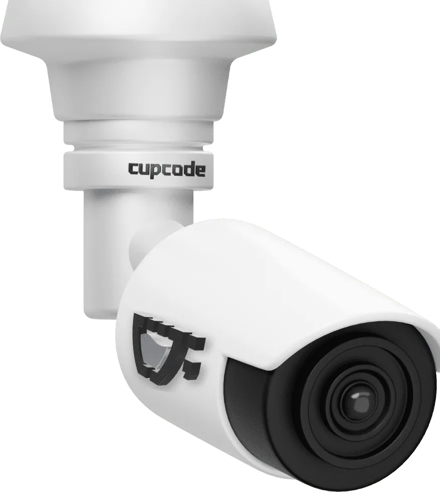 Câmera de segurança da Cupcode, representando a vigilância de sistemas que desenvolvemos.