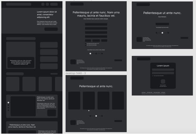 Wireframe de média fidelidade para a interface de usuário do site da ModukOT, mostrando um layout estruturado em tons de cinza. Os elementos incluem caixas de texto, botões de ação e espaços reservados para imagens e conteúdo textual. O design sem cores e imagens finais permite focar na disposição e funcionalidade dos componentes da página, garantindo uma organização lógica e intuitiva para futuros desenvolvimentos.