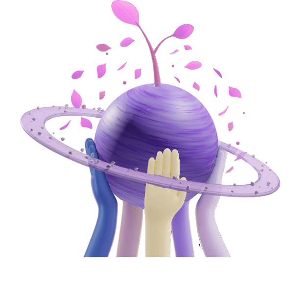 Um planeta com várias mãos, representando o cuidado com o meio ambiente