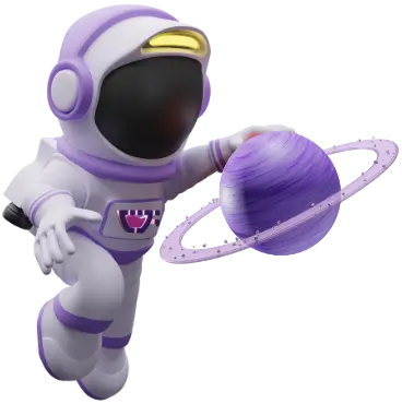 Um astronauta com uma planeta em sua mão com a logo da cupcode