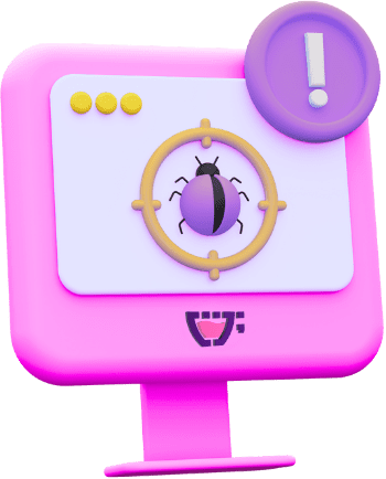 Um computador rosa com virus