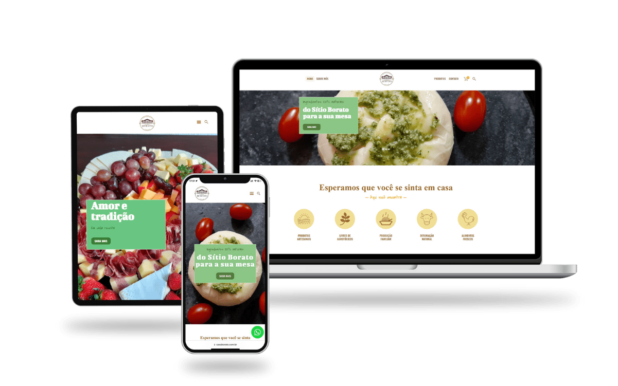 Telas dos dispositivos com o site da casa borato aberto