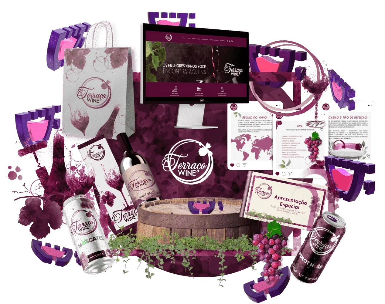 Vários elementos gráficos da Terraço Wine