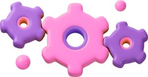 3 engrenagens na cor rosa e roxa