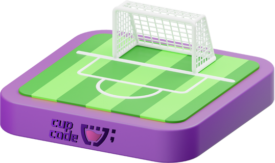 Um campo de futebol com uma logo roxa