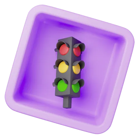 Ícone de semáforo em um quadrado roxo.