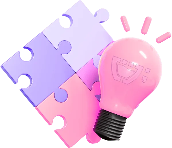 alguns blocos sendo montado com uma lâmpada rosa e a logo da cupcode na lâmpada