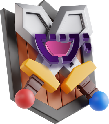 Um escudo, 2 espadas e o logotipo da Cupcode na frente.