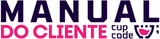 Texto manual da marca do cliente com a logo da cupcode