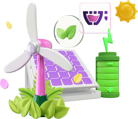 Uma ventoinha com elementos gráficos do meio ambiente e o logo da Cupcode