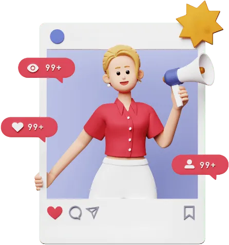 Uma mulher segurando um megafone dentro de uma postagem.