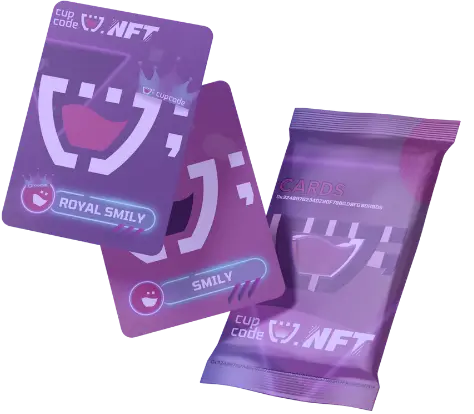 Os cartões são roxos e têm as palavras NFT