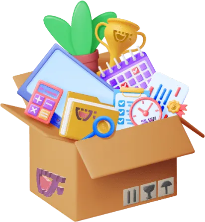 uma caixa com a logo da cupcode e varios itens dentro da caixa com a logo da cupcode