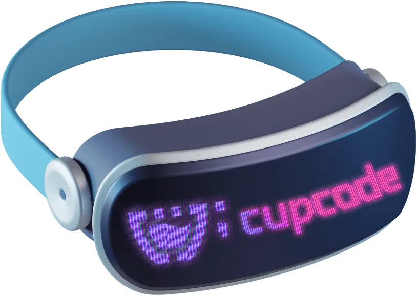 Um oculos vr com a logo da cupcode no visor