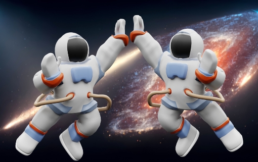 2 astronautas batendo a mão