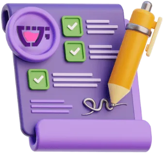 Uma caderneta roxa com uma assinatura com a logo da cupcode