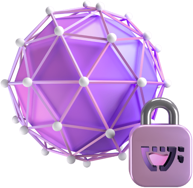 um circulo roxo com varios pontos brancos em volta, com um cadeiado roxo com a logo da cupcode em baixo