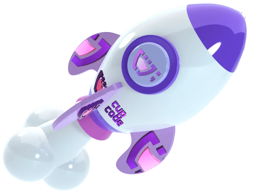 um foguete roxo e branco