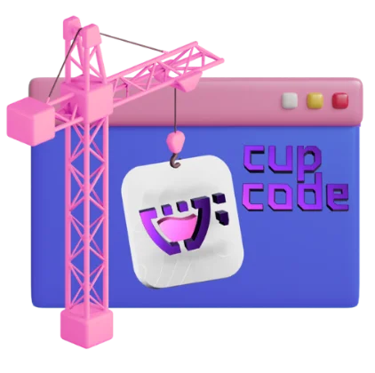 Interface roxa com a logo da cupcode